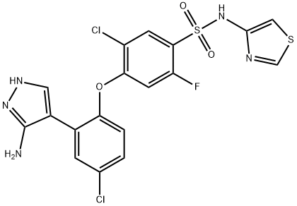 4-(2-(3-amino-1H-pyrazol-4-yl)-4-chlorophenoxy)-5-chloro-2-fluoro-N-(thiazol-4-yl)benzenesulfonamide
Molecular Weight: 500.35